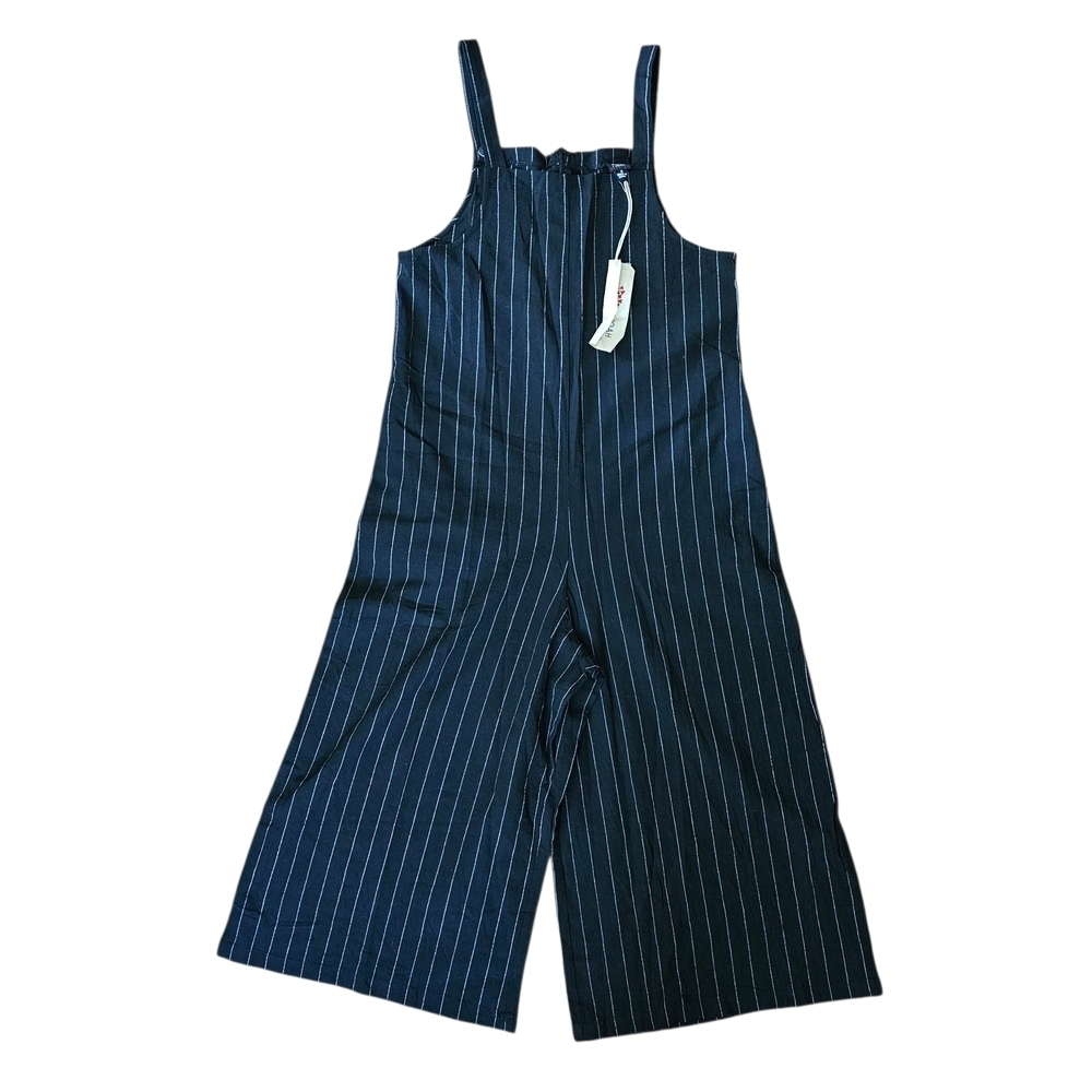 Black and White Sleeveless Jumpsuit with Wide Leg